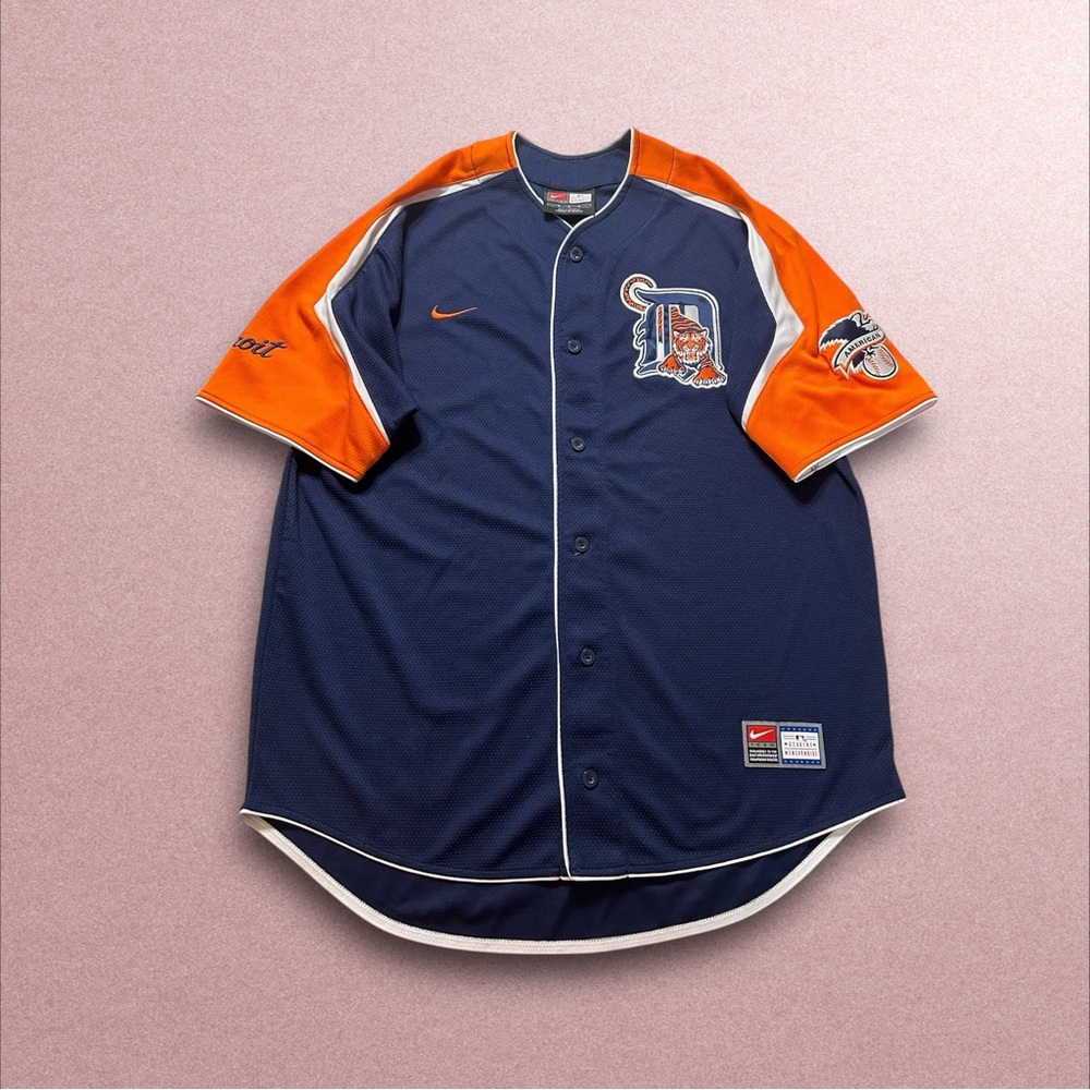 Detroit Tigers Jersey Men’s Medium Navy Blue Orange Genuine Merchandise Nike 90s